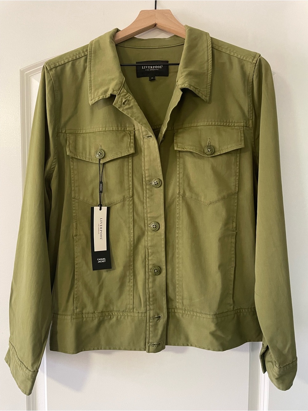 Liverpool XL Olive Green Button-Front Elastic Back Utility Jacket